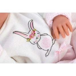 Muñeca bimba con pijama conejito rosa y cojin. 35 cm cuerpo vinilo