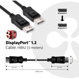 Club3D Cable DisplayPort 1.2 HBR2, 3m, 4K@60Hz, Macho/Macho, 21.6Gb/s, Contactos chapados en oro, Negro