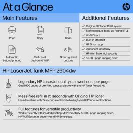HP LaserJet Tank MFP 2604dw Impresora, Multifunción, productiva, con tóner original HP para hasta 5.000 páginas