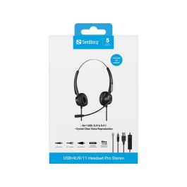 Sandberg USB+RJ9/11 Headset Pro Stereo Auriculares Oficina con Micrófono Flexible y Diadema Ajustable, Control Volumen 118db