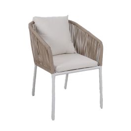 DKD Home Decor Mesa Comedor Terraza Jardín Beige Blanco 160x90x75cm Aluminio Poliéster Cuerda Cristal Set 7 Piezas