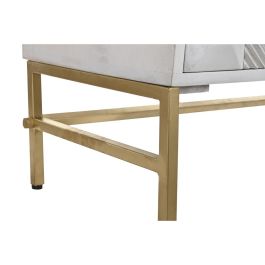 DKD Home Decor Buffet Moderno Blanco Dorado, 157x43x84 cm, 4 Puertas, 2 Estanterías, Madera de Mango y Latón, Hecho a Mano Diseño Rombo