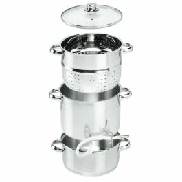 Baumalu Extractor de Jugo de Vapor Acero Inoxidable 28 cm, Triple Fondo Difusor, Compatible con Todas las Fuentes de Calor, Inducción, Tapa de Vidrio