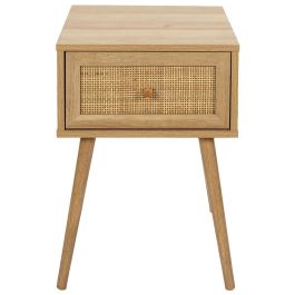 Home Deco Factory Mesita de Noche con Cajón Bali, Madera y Ratán, Estilo Balinés, 39x39x55.4 cm