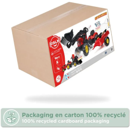 Falk Tractor de pedal rojo con capó abatible y pala articulada, incluye remolque para niños de 2 a 5 años