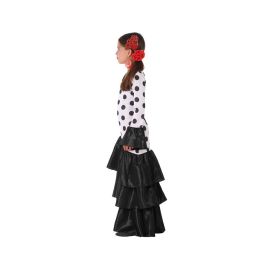 Disfraz Flamenca Sevillana Blanco Negro para Niña 3-4 Años - Traje largo de lunares negros sobre fondo blanco con cola en volumen Disfraz Flamenca Sevillana Blanco Negro para Niña 3-4 Años - Traje largo de lunares negros sobre fondo blanco con cola en volumen