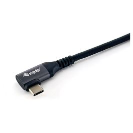 Equip Cable USB-C 2.0 Macho Macho Acodado 90° 100W Con Chip E-Mark Color Negro 3.0m Malla algodon trenzado Carcasa Conector Aluminio