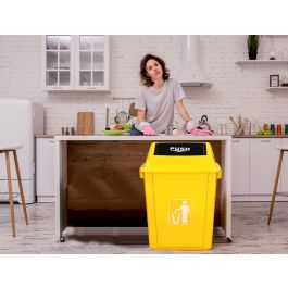 Papelera Contenedor Q-Connect Plastico Con Tapa De Balancin 58 Litros Amarillo 470x330x760 mm