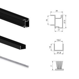 Emuca Kit de herrajes para armario de 2 puertas correderas y cierre suave Placard 74, modelo tirador Sharp, espesor 19mm, tableros no incluidos, Pintado negro