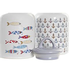 DKD Home Decor Bote Mediterráneo de Gres (2 Unidades) 2L apto microondas y lavavajillas, Multicolor Blanco 11x19x11 cm DKD Home Decor Bote Mediterráneo de Gres (2 Unidades) 2L apto microondas y lavavajillas, Multicolor Blanco 11x19x11 cm
