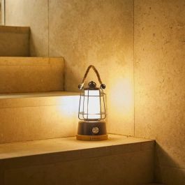 Lumisky LUM3760093548335 Linterna inalámbrica WILDY H23 cm, con asa de cuerda y LED blanco cálido y regulable