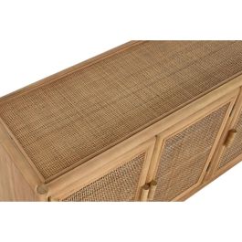 DKD Home Decor Aparador Tropical de Abeto y Ratán Marrón Claro, Acabado Natural, 120x40x65cm con 3 Puertas y 3 Estantes