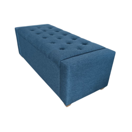 DKD Home Decor Descalzadora Urban Azul 120x50x42 cm de Poliéster y Madera con Almacenaje Interior