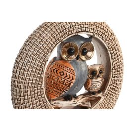 DKD Home Decor Figura Decorativa de Búhos Estilo Boho de Resina y Metal, Colores Beige y Azul, 25.5 x 16.5 x 6 cm, (Pack de 2 Unidades)