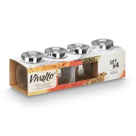 Vivalto Set 4 Especieros 200 ml Vidrio Metal Plástico Transparente 27 x 8.5 x 8.5 cm (Set de 24)