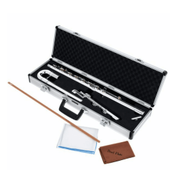 PEARLFLUTE Pfb305E Flauta Bajo Plateada con Cabeza Curvada y Mecanismo Mi dividido, incluye Estuche y Kit de Limpieza