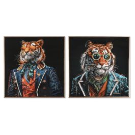 DKD Home Decor Cuadro Glam de Lienzo y PS, Tigre Turquesa y Negro, 60x60 cm (4 Unidades) Precio: 115.49999945. SKU: B1AQ9BPPAW