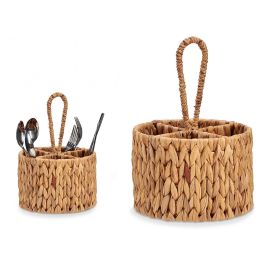 Cubertero de paja redondo Giftdecor, 4 huecos, 20x30x20 cm, marrón (12 Unidades) Precio: 115.8900006. SKU: S3610200