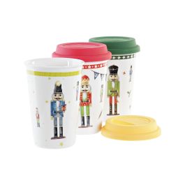 DKD Home Decor Mug Navidad Fantasia Cascanueces Porcelana Multicolor Blanco Apto Microondas Lavavajillas Surtido Pack 12 Unidades