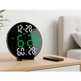 Q-connect Reloj Digital de Pared con Alarma, Sensor de Temperatura y Humedad, Brillo Ajustable, 27 cm