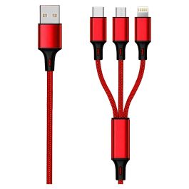 2GO 797150 Cable de Carga USB 3 en 1, USB-A a USB-C/Micro-USB/Lightning, 1.5m, Nylon, Rojo, 3A Precio: 12.8865. SKU: B15PVALD39