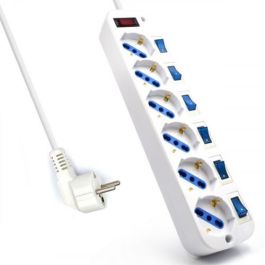 Ewent EW3932-3M Regleta Limitador de Tensión con 6 Salidas AC Tipo F, 3500W, Cable 3m, Blanco, Interruptor y Montaje Pared