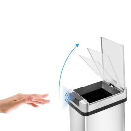 Kitchen Move PARKSIDE Bote de Basura Automático 50L Acero Inoxidable Cepillado Rectangular con Fleje Tapa Manos Libres