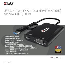 Club3D Adaptador USB Tipo C/A a HDMI y VGA