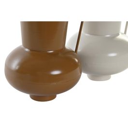 DKD Home Decor Jarrón Boho de Metal Beige Mostaza de 12.5 x 17 x 13 cm | Colección Cozy Boho 22 (2 Unidades)