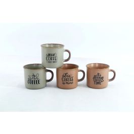 DKD Home Decor Set de 4 Tazas de Gres Azul Rosa 7.6 x 6 x 7 cm Capacidad 180ml Apto Microondas y Lavavajillas