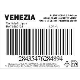 Plato Venezia de vidrio Ø 28 x 2 cm - Inde (6 Unidades) Plato Venezia de vidrio Ø 28 x 2 cm - Inde (6 Unidades)