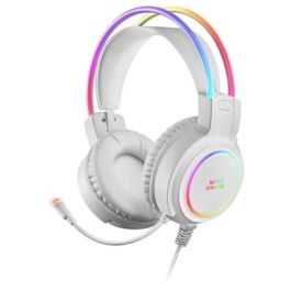 Mars Gaming MHRGBW Auriculares Gaming con Micrófono, RGB Flow, Sonido Ultra-BASS 3D, Cancelación Ruido, Jack 3.5mm, Blancos, Multiplataforma