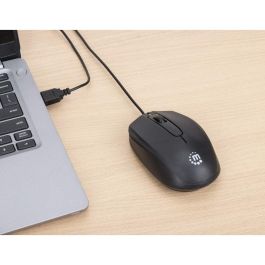 MANHATTAN Ratón óptico USB Comfort II, Ambidextro, 1000 DPI, con Cable, Negro para Oficina