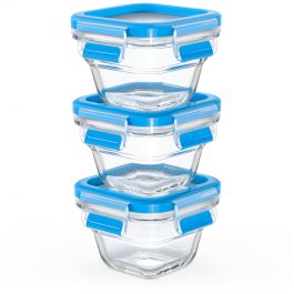Emsa Clip & Close Glas Set de 3 Herméticos de Cristal con Tapa Azul - N10507 Transparent/Azul