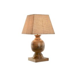 DKD Home Decor Lámpara Sobremesa Tradicional Natural, 36x68x36 cm, Madera Mango y Pantalla Algodón, Casquillo E27, 50W 220V