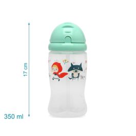 KioKids Botella para Bebé 350 ml Verde con Pajita de Silicona Suave, Apertura Deslizante, Anti-Ahogo, BPA Libre, +6 Meses