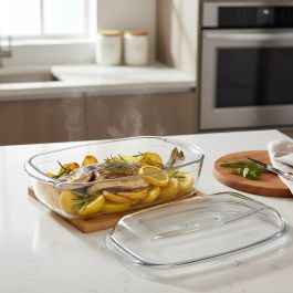 Cacerola Rectangular Tapa Boro Ocuisine Vidrio Ô Cuisine 37,5x22,5x10,6 cm - 4,4+2,3 L