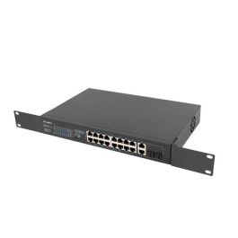 Lanberg RSFE-16P-2C-150 Switch Ethernet Gigabit No Administrado, 18 Puertos RJ-45 con PoE, Montaje en Rack 1U, Negro