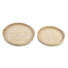 DKD Home Decor Bandeja Balines Ratán Natural 46 x 5.5 x 50.5 cm Set de 2 Unidades