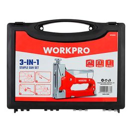 Workpro Kit Grapadora 3 en 1, 4-14 mm, Grapadora Manual con Grapas y Clavos, Estuche de Almacenamiento