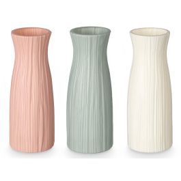 Jarrón Cuello Estrecho Rayas Plastico 23.5 cm - Giftdecor, Blanco/Gris/Rosa, 1.10 L (24 Unidades)