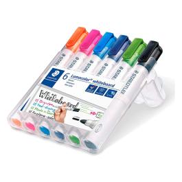 Staedtler Rotulador Lumocolor 351 para Pizarra Blanca Punta Redonda 2 mm Recargable Estuche 6 Unidades Colores