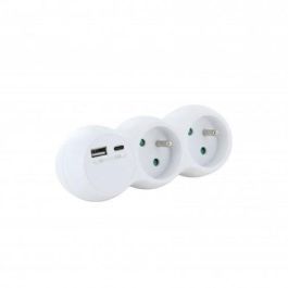 Chacon 47002 Lote 2 Dominó 2x16A con USB-A + USB-C Blanco Estándar Francés