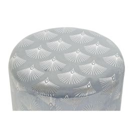 DKD Home Decor Reposapiés Glam para Salón Dormitorio en Poliéster y Metal, Azul y Dorado, 35 cm Largo x 35 cm Ancho x 43 cm Alto