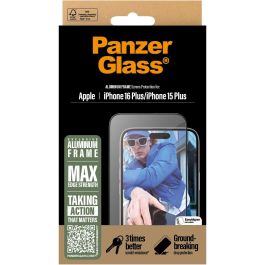 PanzerGlass Protector Pantalla iPhone 16/15 Plus con Marco de Aluminio