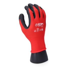 Guantes de Trabajo EDM Rojo Licra Nitrilo Táctil Industriales