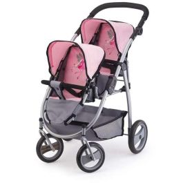 Coche de muñeca gemelar gris/rosa 76x63x4 6cm