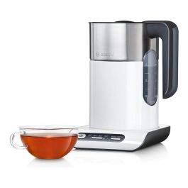 Bosch TWK8611P - Hervidor de Agua Estilo Styline 1.5 L, 2400 W, Blanco/Acero Inoxidable/Antracita, Filtro, Función Mantener Caliente, Base Giratoria 360°