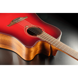 LAG Guitarra Acústica Electroacústica Dreadnought A/E Cutaway Edición Limitada Red Burst