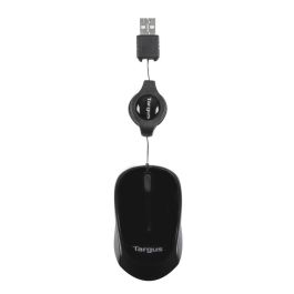 Targus Compact Blue Trace Mouse - Ratón Óptico USB, 1000 DPI, Ambidiestro, Cable Retráctil 0.76m, Negro